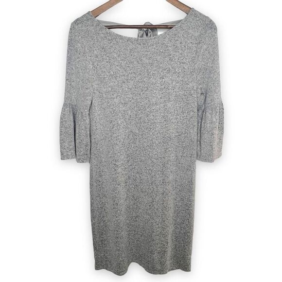 White House Black Market Gray 3/4 Bell‎ Sleeve Boat Neck Tie Mini Dress Small - Picture 1 of 15